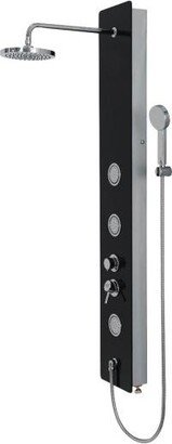 Slickblue 59 Inch Tempered Glass Shower Panel with Hand Shower - Silver/Black