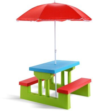 4 Seat Kids Picnic Table w/Umbrella Garden Yard Folding