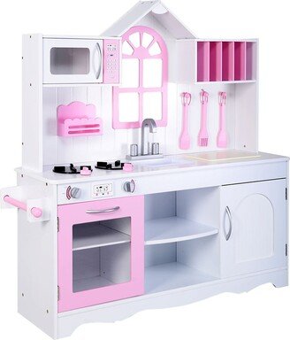 Wood Toy Kitchen Kids Cooking Pretend Play Set - 41.7 x 11.8 x 42.1