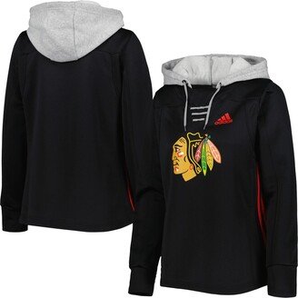 Women's Black Chicago Blackhawks Skate Lace Team Pullover Hoodie