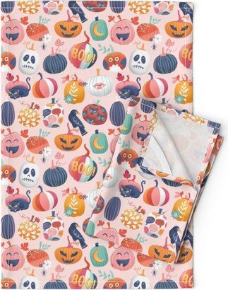 Jack O Lantern Tea Towels | Set Of 2 - Pastel Halloween By Michaelzindell Colorful Linen Cotton Spoonflower