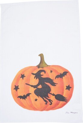 Pumpkin Witch Halloween Printed Cotton Flour Sack Kitchen Towel - White