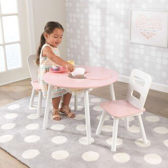Austiom Leading LLC Wooden Kids Round Storage Table & 2 Chair Set, Pink & White
