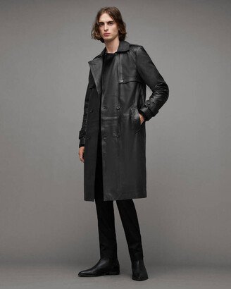 Oken Leather Trench Coat - Black