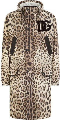 logo-patch leopard-print raincoat