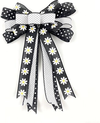 Pre-Made Black & White Daisy Wreath Or Lantern Bow, Embellishment, Accessory, Outdoor Bow