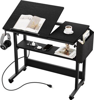 wedealfu Portable Computer Desk Height Adjustable Laptop Table with Wheels Charging Station