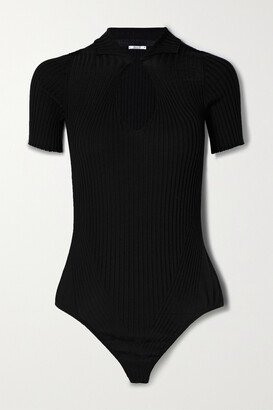 Cutout Ribbed Wool Bodysuit - Black