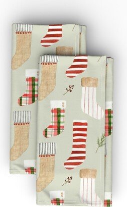 Cloth Napkins: Christmas Stockings - Green Cloth Napkin, Longleaf Sateen Grand, Multicolor