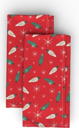 Cloth Napkins: Vintage Christmas Light Bulb On Red Cloth Napkin, Longleaf Sateen Grand, Red