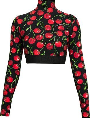 Cherry-Print Jersey Crop Top