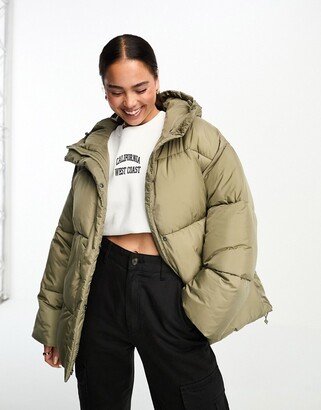 hooded puffer jacket in khaki