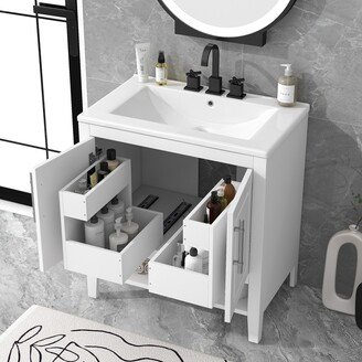 Joliwing 30 Bathroom Vanity With Sink/Multi-functional Drawers/Bottom Shelf,White