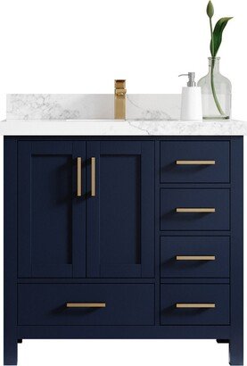 Malibu 36 In. W X 22 D Bathroom Vanity Center Sink in Navy Blue With Quartz Or Marble Countertop | Modern Vanity Premium Q