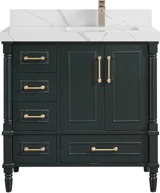 Aberdeen 36 In. W X 22 D Right Offset Sink Bathroom Vanity in Dark Forest Green With Quartz Or Marble Countertop | Modern Vanity