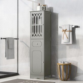 GEROJO Tall Bathroom Freestanding Storage Cabinet with Adjustable Shelf and Acrylic Door