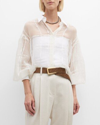 Organza Paint Stroke Button-Front Blouse with Paillette Detail