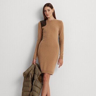 Ralph Lauren Faux-Leather-Trim Wool-Cashmere Dress