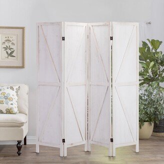 WELLFOR 4-Panel Sycamore Solid Wood Privacy Room Divider,Folding Divider Screens,Deep Burnt Aged White