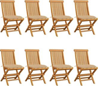 Patio Chairs with Beige Cushions 8 pcs Solid Teak Wood - 18.5'' x 23.6'' x 35''