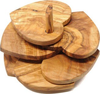 BeldiNest Heart Shaped Olive Wood Coasters, Set of 5 with Holder