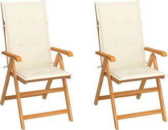 Patio Chairs 2 pcs with Cream Cushions Solid Teak Wood