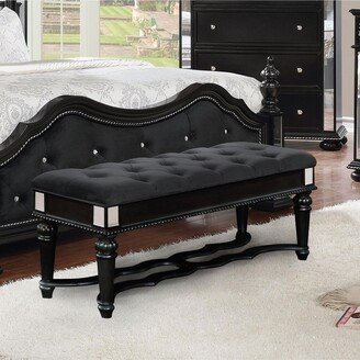 Button Tufted Bedroom Bench With Mirror Trim, Black