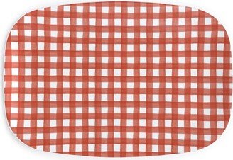 Serving Platters: Red Watercolor Gingham Serving Platter, Red