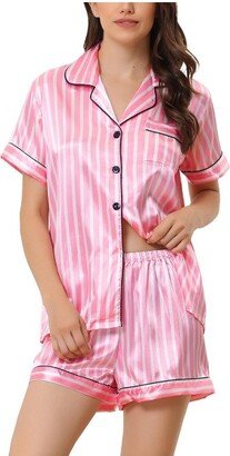 cheibear Women' Button-Down Shirt and Pant Contrat Sleepwear Pajama Set Pink X-Small