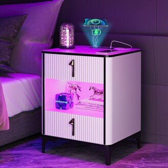 EPOWP RGB LED Nightstand with Wireless Charging Station and 20 Color Dimmable Auto Sensor for Bedroom Furniture