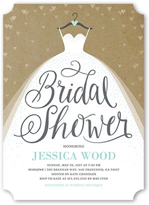 Bridal Shower Invitations: Dreamy Wedding Dress Bridal Shower Invitation, White, Pearl Shimmer Cardstock, Ticket