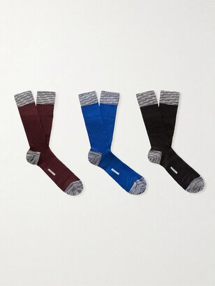 Set of Three Ribbed Cotton-Blend Socks