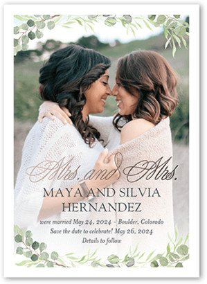 Wedding Announcements: Blossoming Date Mrs Wedding Announcement, White, 5X7, Luxe Double-Thick Cardstock, Square