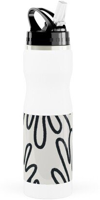 Photo Water Bottles: Wavy Lines - Black On White Stainless Steel Water Bottle With Straw, 25Oz, With Straw, White