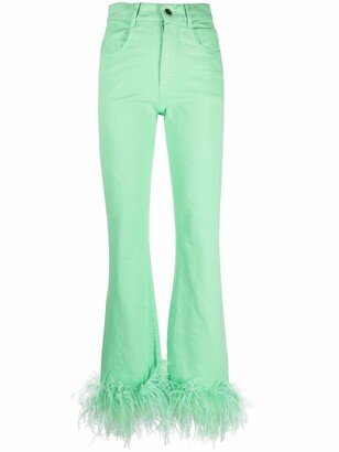 Feather-Trim Flared Jeans-AA