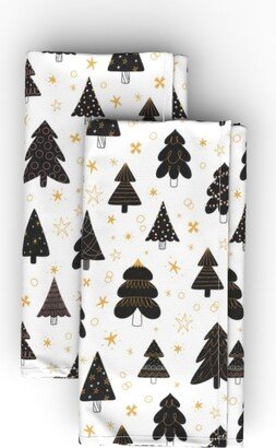 Cloth Napkins: Christmas Trees Pattern - Black Cloth Napkin, Longleaf Sateen Grand, Black