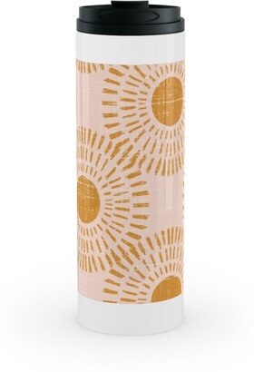 Travel Mugs: Sunburst - Pale Pink And Burnt Orange Stainless Mug, White, 16Oz, Pink