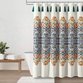 72x72 Boho Medallion Shower Curtain Turquoise/Tangerine