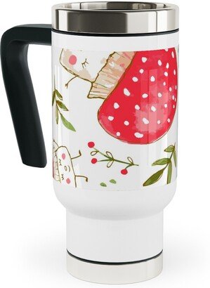 Travel Mugs: The Happiest Little Mushrooms - Red Travel Mug With Handle, 17Oz, Red