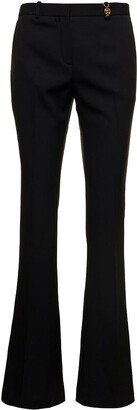 Black Flared Tailored LOw Waisted Pants in Stretch Wool Woman