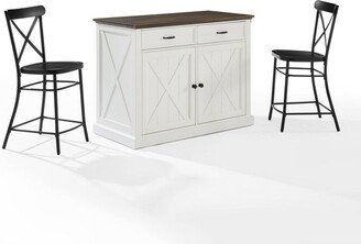 Clifton Kitchen Island with Camille Stools Distressed White/Black