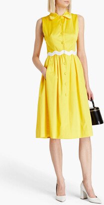 Gathered cotton-blend poplin midi shirt dress