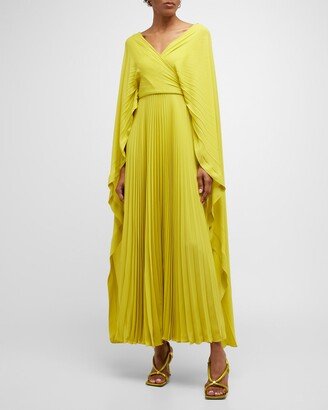 Pleated Midi Dress with Cape Back