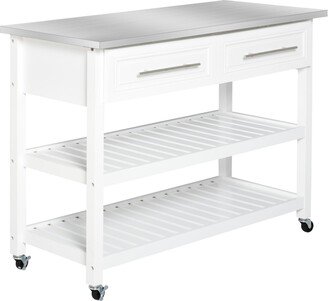 Homcom Stainless Steel Top Kitchen Island Utility Serving Storage Cart on Wheels White