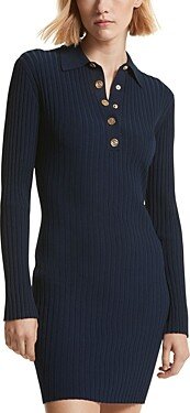 Michael Ribbed Knit Polo Mini Dress