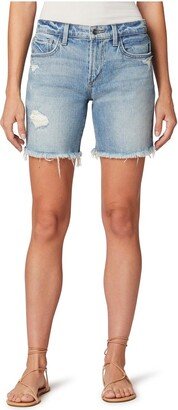 Womens Denim Frayed Hem Shorts