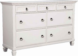 7 Drawer Wooden Dresser with Ring Pulls and Molded Top, White