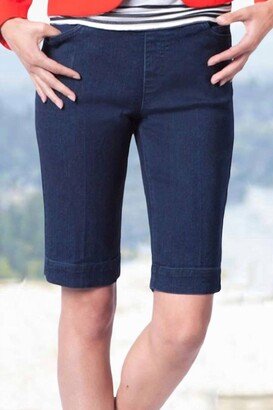 Slimsation By Multiples Bermuda Style Walking Short In Dark Denim