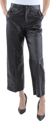 Womens Leather High Waist Straight Leg Pants