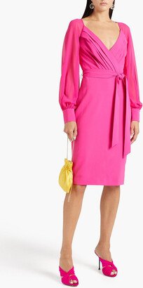 Wrap-effect chiffon-paneled crepe dress